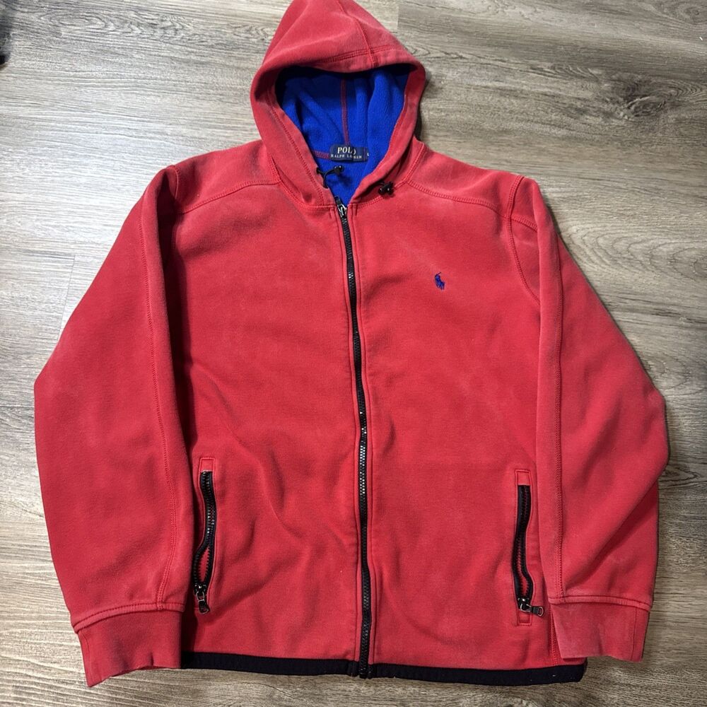 Polo Ralph Lauren Sweatshirt Jacket Red Zip Up Hoodie Sz Large
